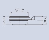 ARK50W2 : Kunststoffablauf für Rinnen, superflach, Abgang seitlich, DN 50, Höhe nur 50 mm, Ablaufkörper nur 49,4 mm, Kapazität 0,5 l/s (max 1,5 l/s)