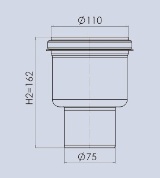 ARE75W1: Edelstahlablauf für Rinnen, Abgang senkrecht DN 75, Höhe 162 mm, Kapazität 1,3 l/s (max 2,5 l/s)