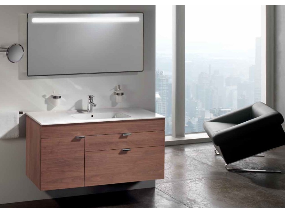 Struch Serie Espacio. Der Keramik-Waschtisch hat eine besonders schmale Kante. Viele Varianten.