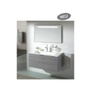 Struch-Badmöbel: Serie Duna in 6 Dekor-Oberflächen mit Keramik-Waschtisch. Tentazione umfaßt auch Hochschränke und Handtuchhalter.